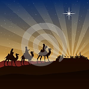 Christmas Nativity Scene - Three Wise Men go to Bethlehem