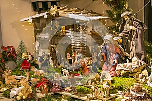 Christmas nativity scene at the traditional christkindlmarkt of Salsburg in Austria photo