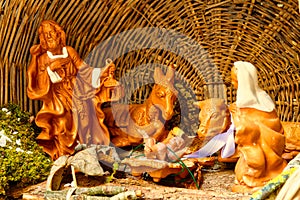 Christmas Nativity Scene in wicker basket