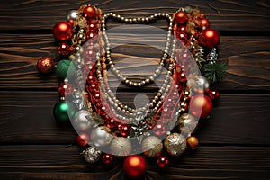 a christmas necklace with red and green ornam