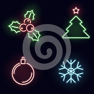Christmas neon icon set
