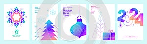 Christmas and New Year 2024 greeting cards set