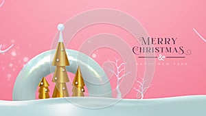 Christmas new year abstract 3d gold pine tree card