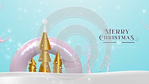 Christmas new year abstract 3d gold tree landscape