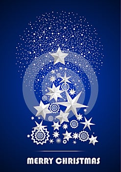 Christmas and New Year abstract with Christmas Tree made of stars and snowflakes with firework