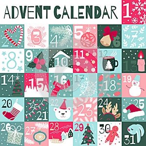 Christmas and New Year Advent calendar. 31 days.