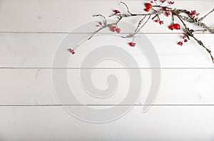 Christmas, New Year or Autumn background, flat lay composition of Christmas natural ornaments and fir branches, berries