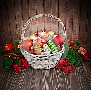 Christmas or New Year background with basket