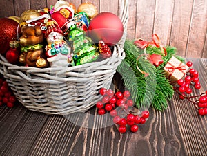 Christmas or New Year background with basket