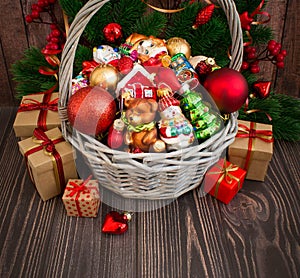 Christmas or New Year background with basket