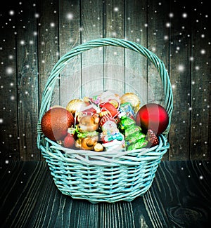 Christmas or New Year background with basket