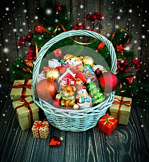 Christmas or New Year background with basket