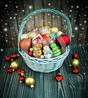 Christmas or New Year background with basket