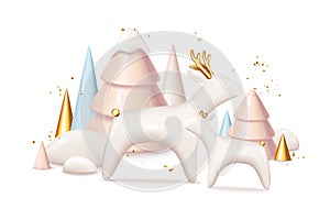 Christmas and New Year 2024 background in 3d realistic design. Vector illustration