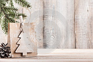 Christmas or New Year background with gift bag