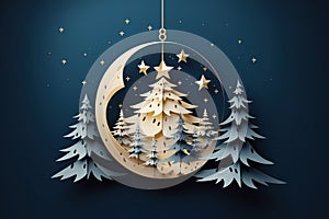 Christmas and New Year background with moon and stars. Vector illustration. Generative AI