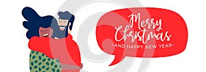 Christmas and New Year best friends hug web banner