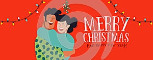 Christmas and New Year best friends hug web banner