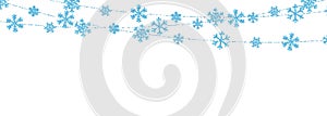 Christmas or New Year blue decoration on white background. Hanging glitter snowflake. Vector illustration
