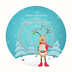 Christmas New Year card funny reindeer character