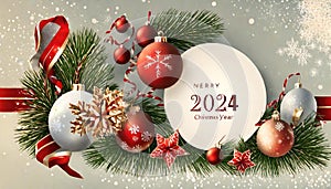 Christmas and New Year card. Number 2024 on holiday background.