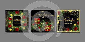 Christmas and New Year Cards set with Gold Lettering