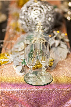 Christmas and New Year celebration with champagne