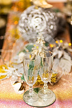 Christmas and New Year celebration with champagne