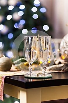 Christmas and New Year celebration with champagne