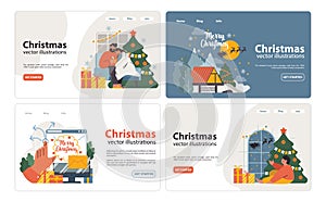 Christmas and new year celebration web banner or landing page set