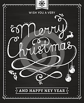 Christmas and New Year chalkboard lettering card.