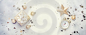 Christmas or New Year composition, frame, gray background with g