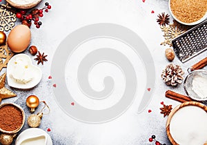 Christmas or New Year composition with ingredients for baking or