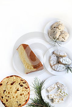 Christmas or New Year concept. Various Italian traditional sweet food.
