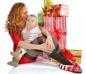 Christmas new year concept woman infant child baby presents
