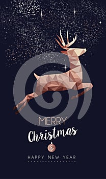 Christmas and New Year copper low poly deer card