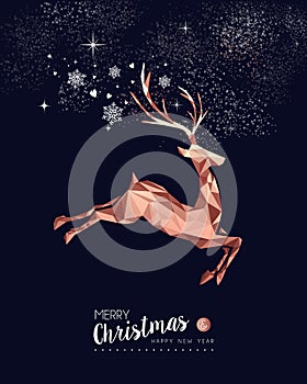 Christmas and New Year copper low poly deer card