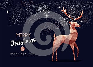 Christmas and New Year copper low poly deer card