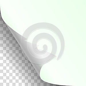 Christmas, new year curled corner of white paper with shadow up close mockup Isolated on transparent Background. Vector illustrati