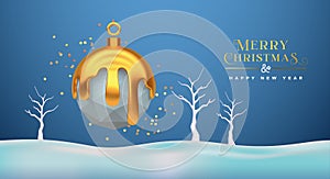 Christmas new year 3d low poly gold melt ornament