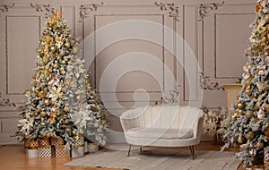 Christmas and New Year decorated interior room, Christmas Elegant interior, Perfect for Christmas familly sessions. photo