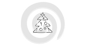 Christmas and New Year decorated tree. Animated outline thin flat design icon