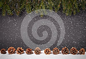 Christmas or New Year decoration background: fur-tree branches,