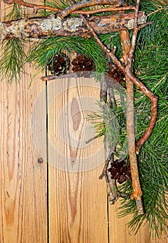 Christmas and New Year decoration composition on wooden background