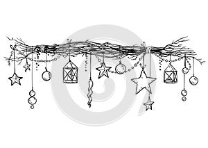 Christmas and New Year decoration. Festive garland vector sketch