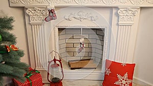 Christmas New Year decoration by the fireplace