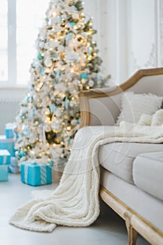 Christmas or new year decoration at Living room interior and holiday home decor concept. Calm image of blanket on a