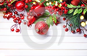 Christmas and New Year decoration over white wooden background