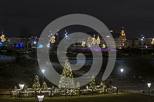 Christmas and New Year decoration in Zaryadye park in Moscow, Russia