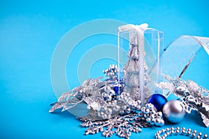 Christmas decorations on blue background